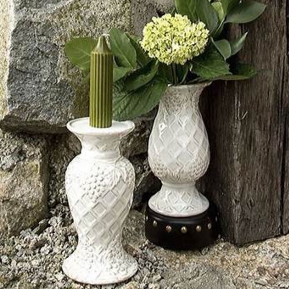 Temptations Other - NEW 🍇 1 PAIR TEMPTATIONS WHITE GRAPEVINE VASES CONVERT TO PILLAR CANDLE HOLDERS